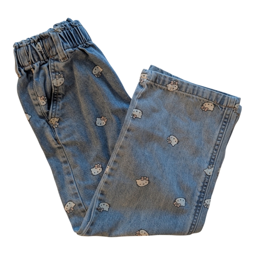 H&M Girls Blue Denim Hello Kitty Print Pants Cotton Size 6x - Picture 3 of 11